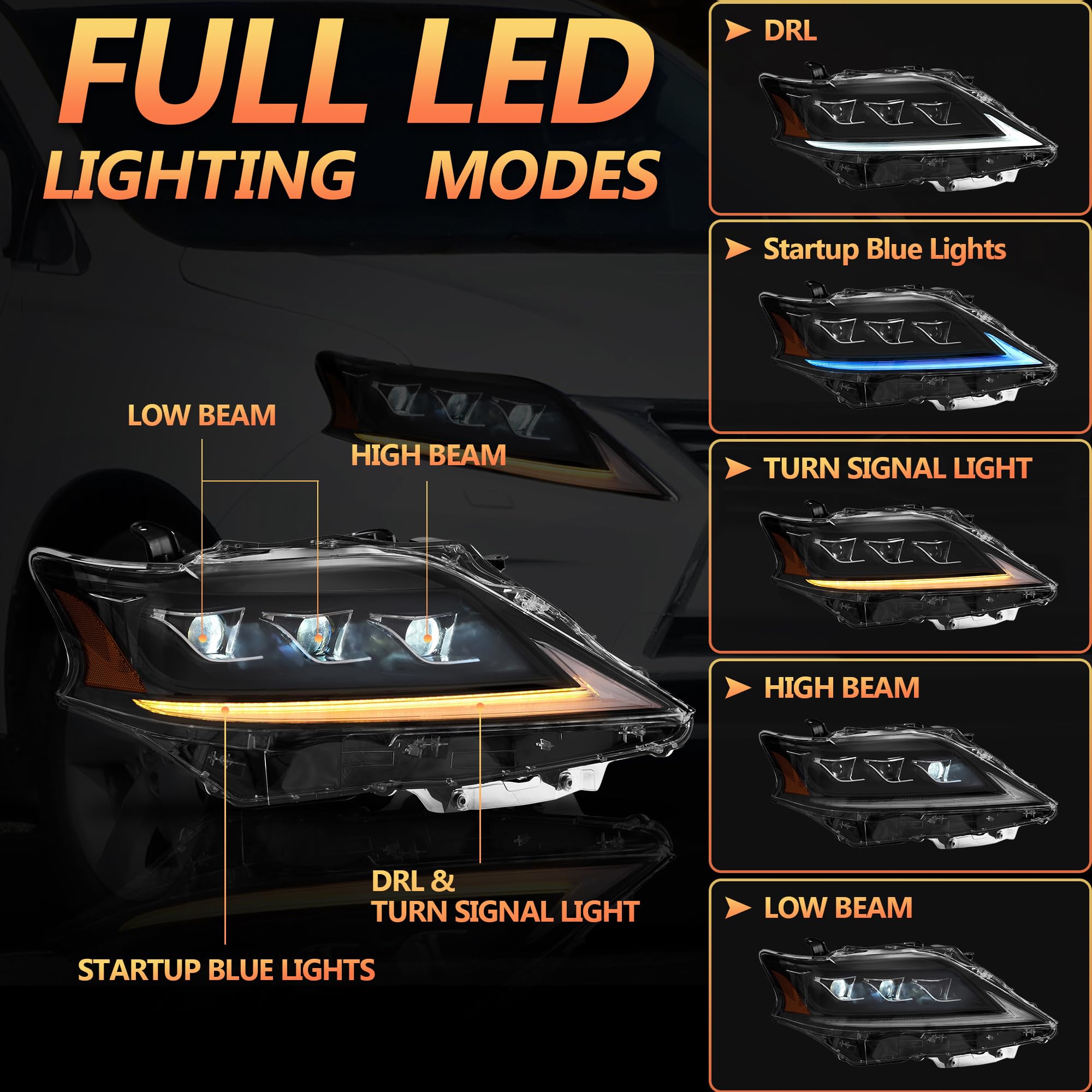 VLAND Motor LED Rear Lights compatible with RX270, RX330, RX350 F Sport, RX400h, RX450h, RX450hl 2010-2015, w/Amber Sequential Indicator, Driver & Passenger Side - Clear