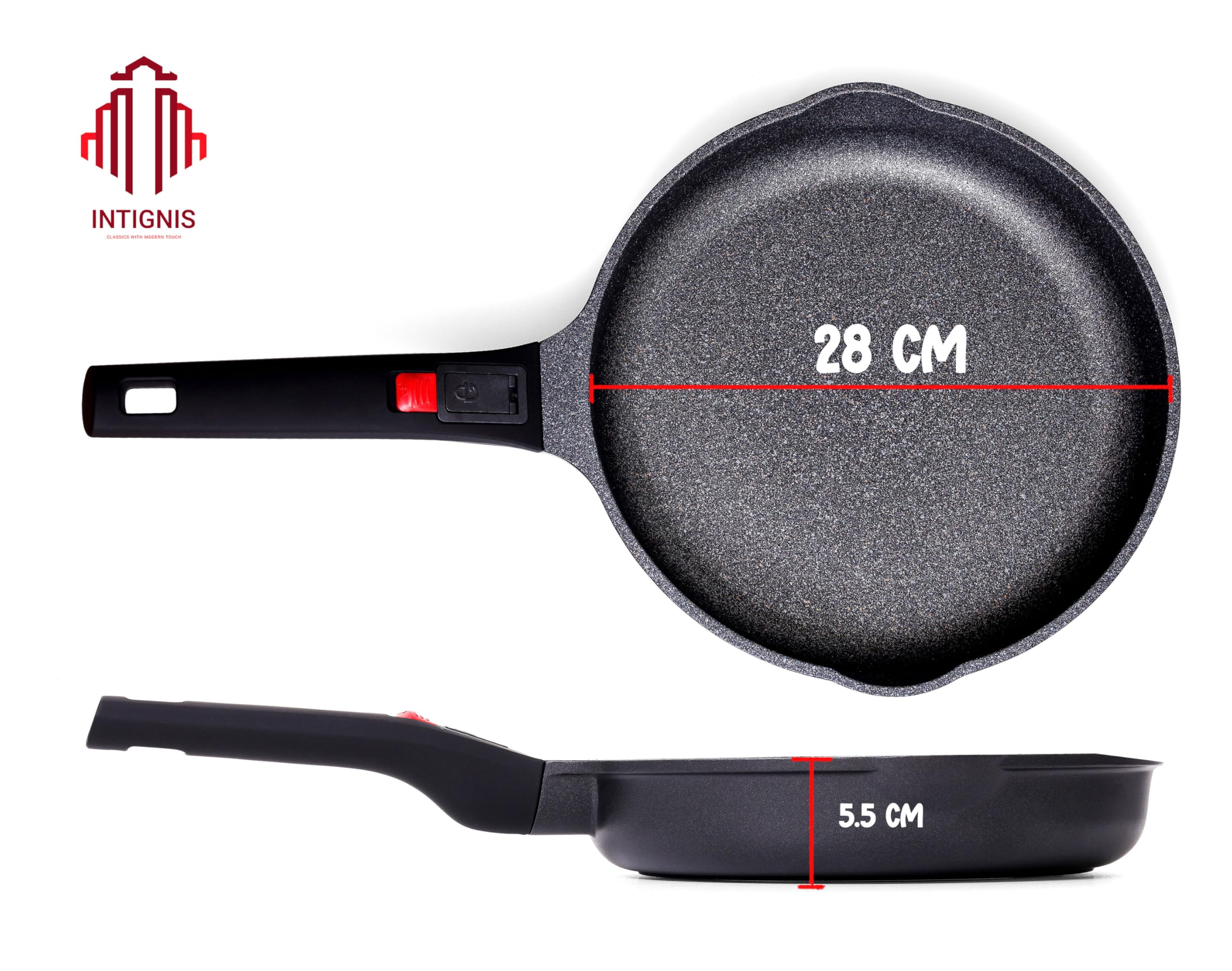INTIGNIS Frying Pan Non Stick with Removable Handle | Scratch Resistant & Durable | Induction Ready with Stainless Steel Base | Chemical Free Ceramic