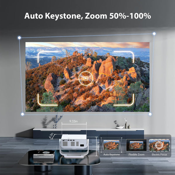 Wielio Smart Projector Built-in Apps, 500ANSI Native 1080P 4K Supported, WiFi 6 & Bluetooth 5.2, Low Fan Noise (<29.8dB), 120° Adjustable Stand, Auto Keystone, Projector for iOS/Android/PS5