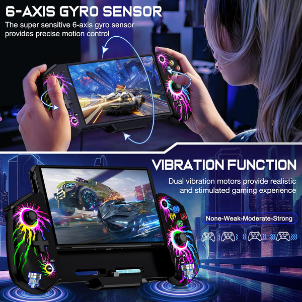 HELLCOOL Switch Pro Controller for Switch/OLED,Switch Controller for Handheld Grip with Hall Effect Joystick,One-Piece Switch Joycon with Turbo/Programmable/6-Axis/Vibration/RGB/4 Card Slot(Black)