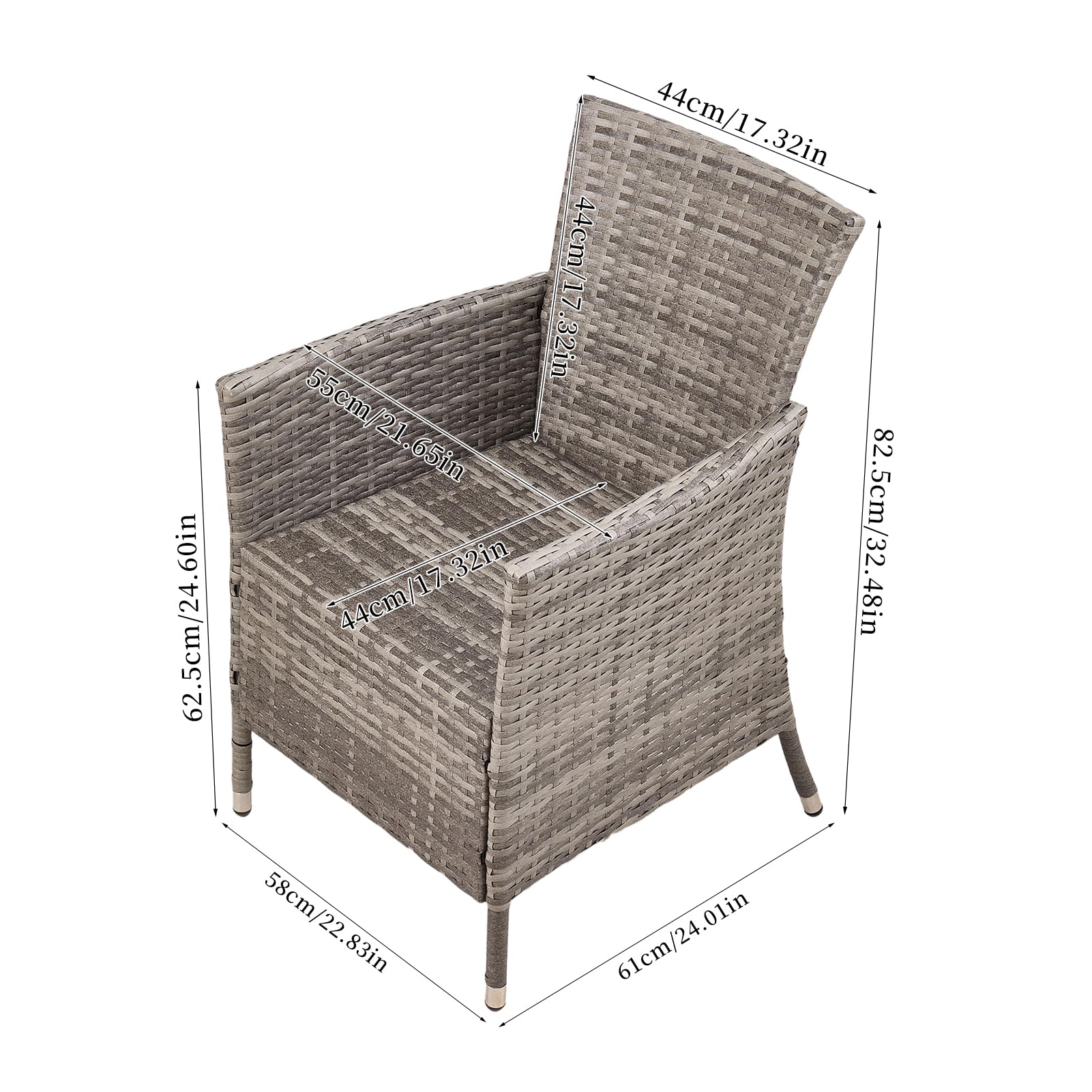 Warmiehomy Rattan Garden Chairs Outdoor Dining Chair Set of 2 Wicker Armchairs with Padded Seat Cushions High Backrest Patio Chair, Black