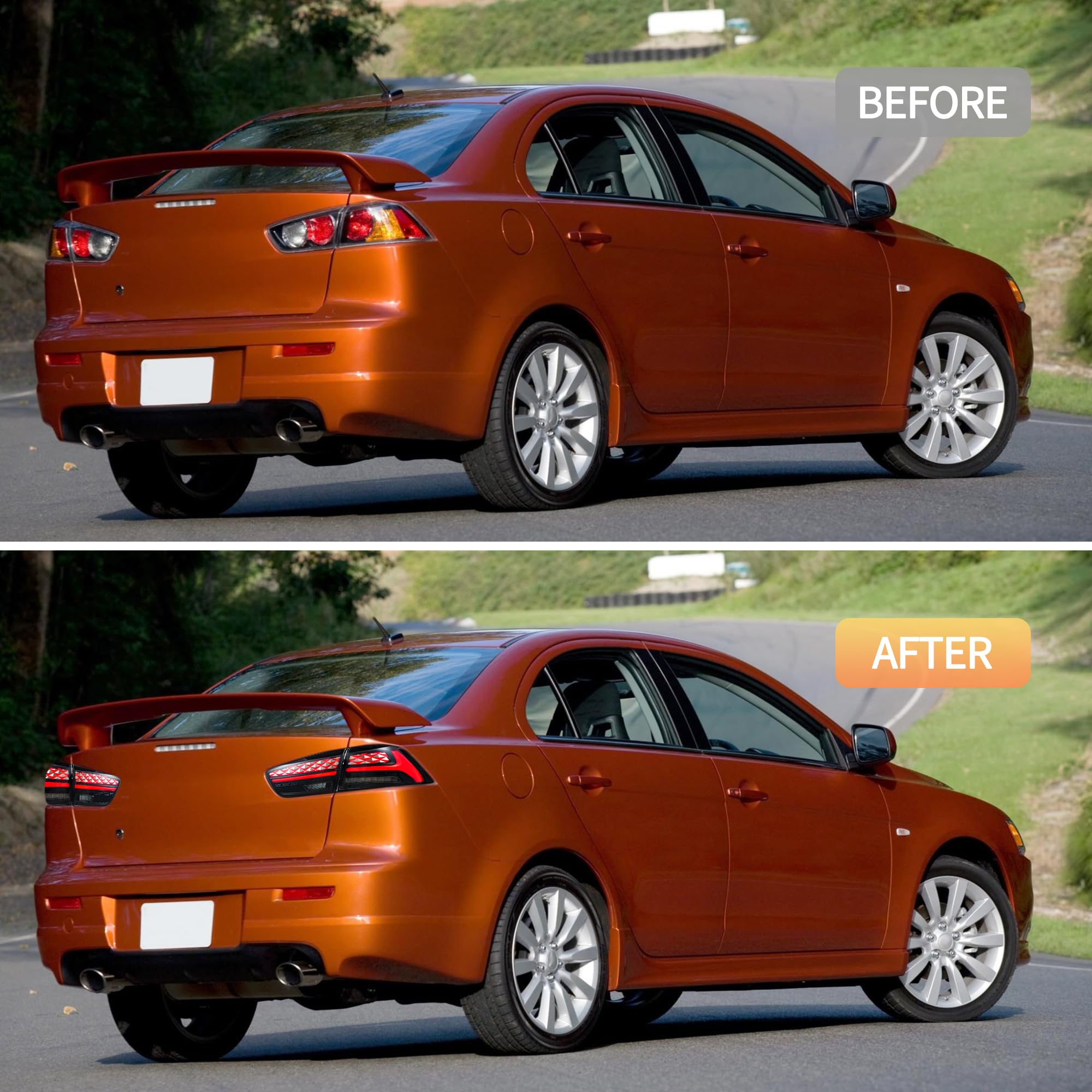 LED Rear Lights compatible with Lancer & EVO X 2008-2020 (Not Fit fortis/io), w/Amber Sequential indicator, Driver & Passenger Side - Red