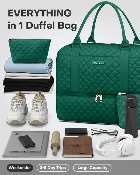 HOTOR Travel Bags for Women - Lightweight Overnight Holdall Bag, Large Carry on Luggage Weekend Bag with Shoe Compartment & Toiletry Bag, Travel Duffel Sport Gym Tote, Black, 34.0 x 45.0 x 20.0 cm