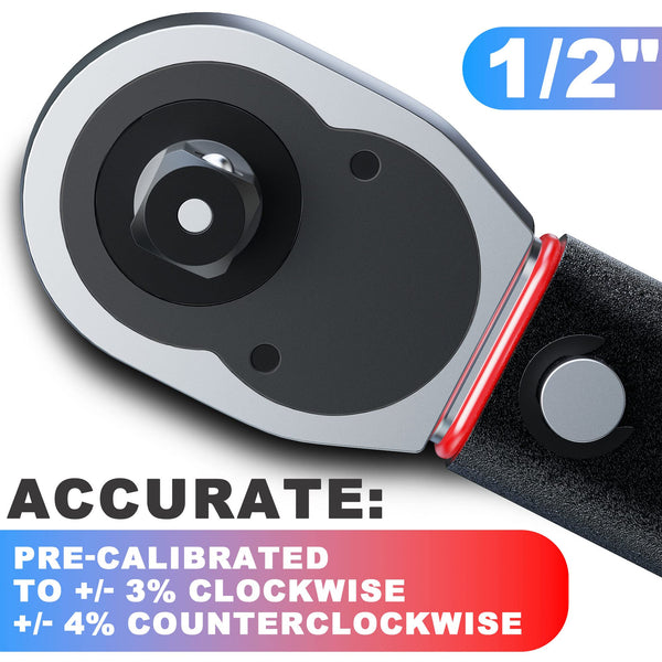 1/2" Torque Wrench Set, Car Wheel Torque Spanner 20-230 Nm with 3/8'' Adapter, ± 3% Accuracy, 72 Tooth for Car Repair, Tire Replacement Etc