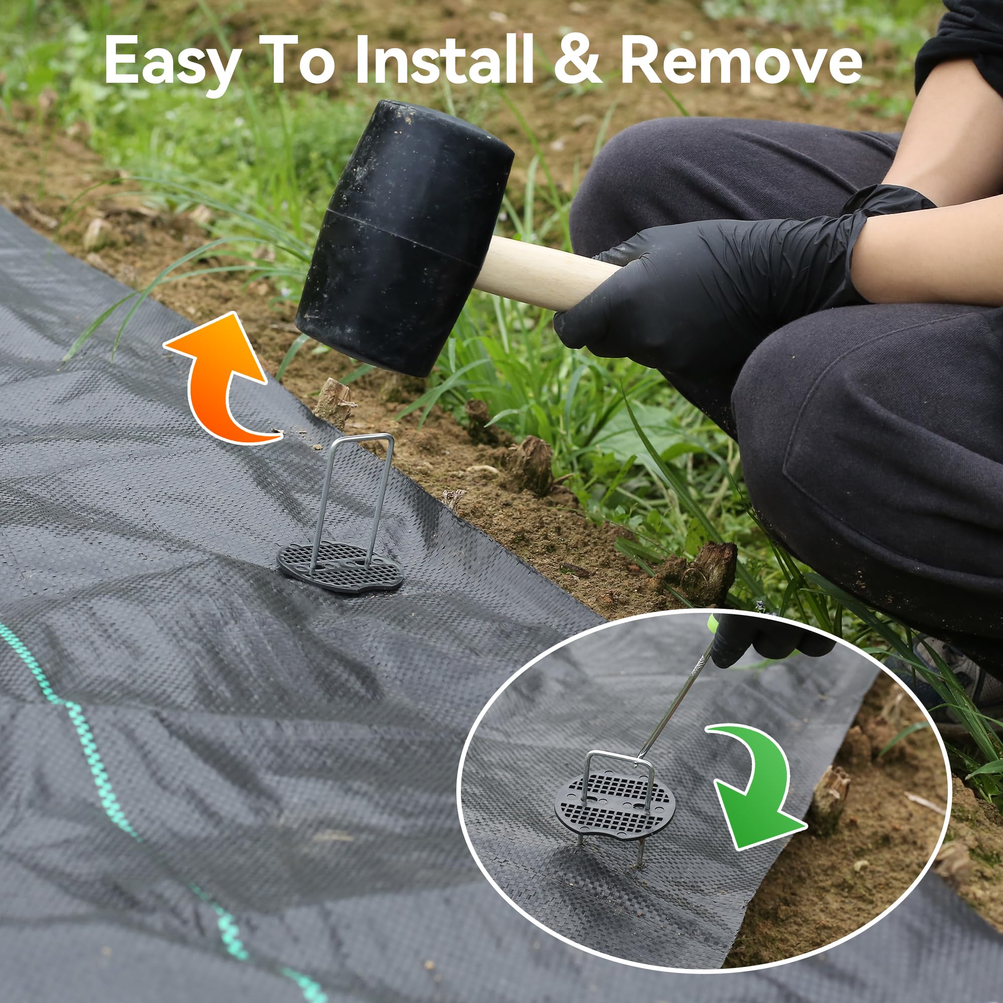 Graxury 200Packs 6 Inch Heavy Duty 11 Gauge Garden Pins Stakes with 200Packs Gasket - Galvanized Steel Staples Pegs for Securing Anchoring Weed Fabric