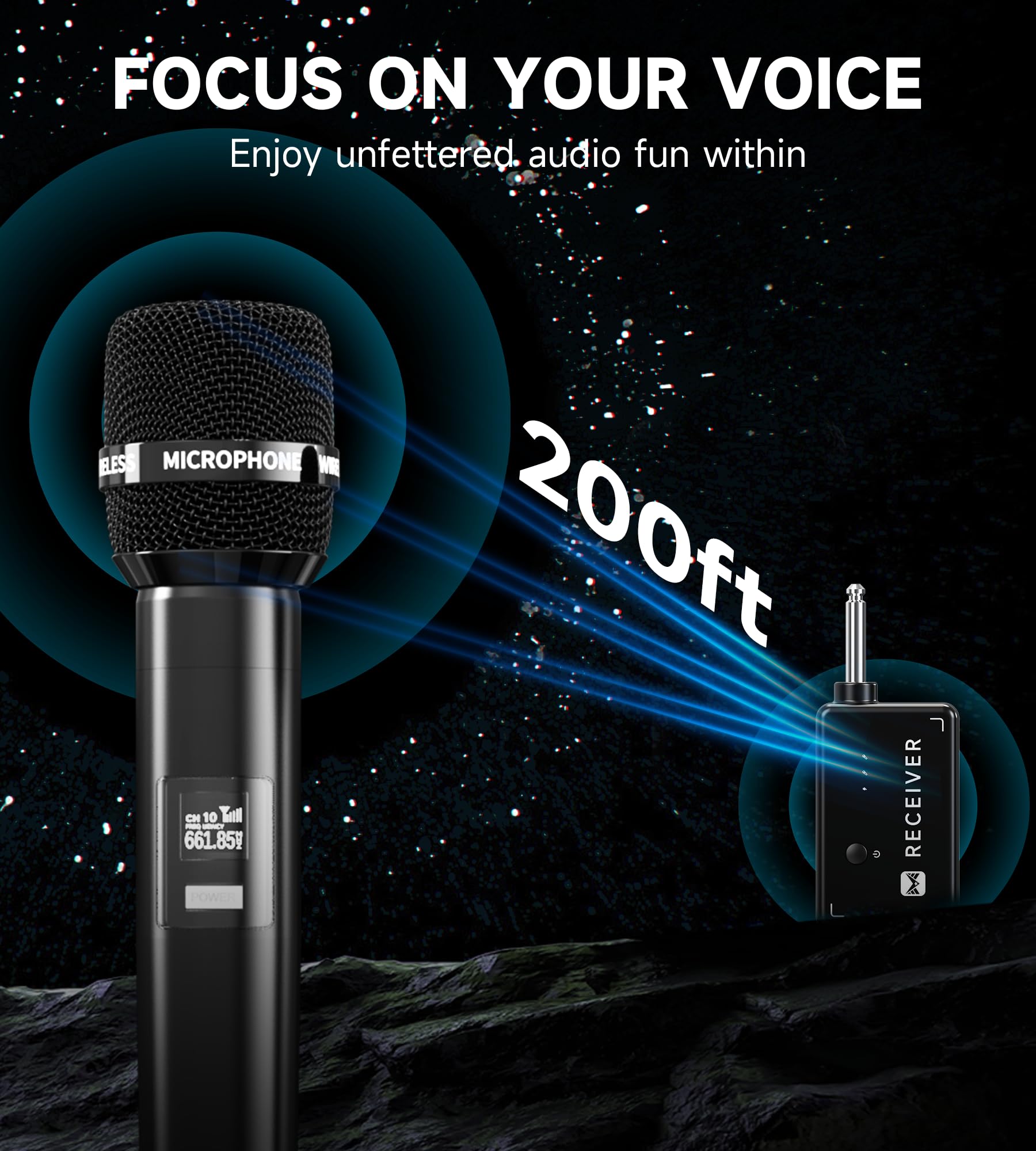 Microphone wireless, Wireless Microphones with One-to-One Chip Connection, 40H Rechargeable Battery, 200FT Range, Plug and Play, Ergonomic Design,Less Latency Singing Microphone for Karaoke, Party