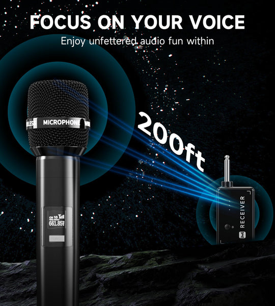 Microphone wireless, Wireless Microphones with One-to-One Chip Connection, 40H Rechargeable Battery, 200FT Range, Plug and Play, Ergonomic Design,Less Latency Singing Microphone for Karaoke, Party