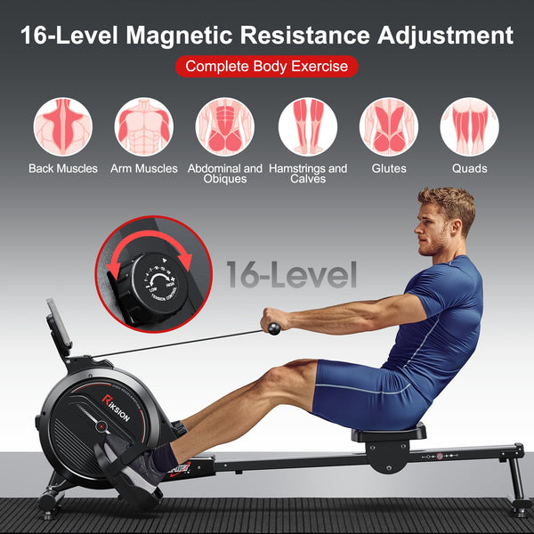 RIKSION Rowing Machine Magnetic Foldable, Fitness Exerciser Indoor Equipment for Home Gym Use, Cardio Training Machine,350LB Capacity with LCD Monitor