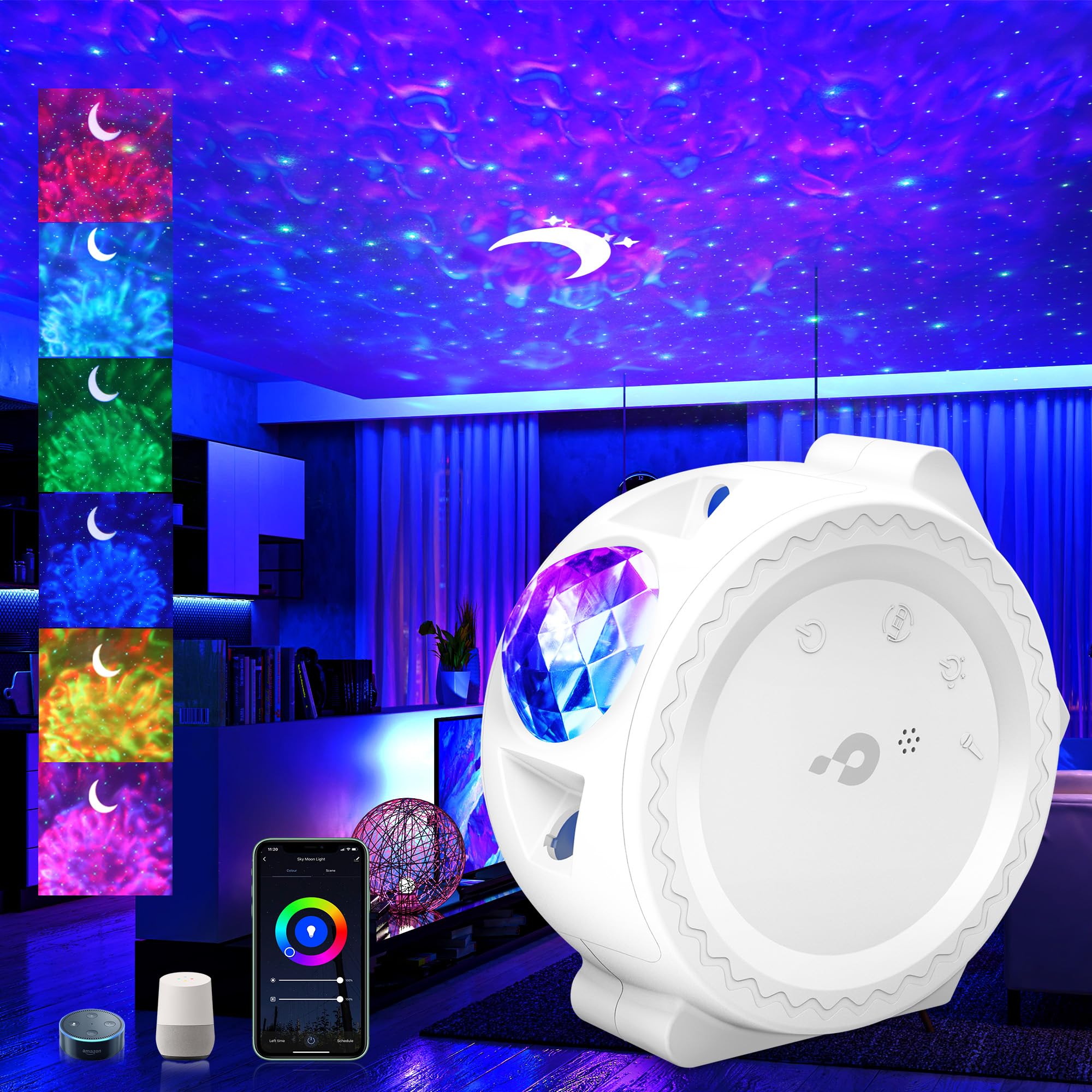 Galaxy Projector Night Light: 3 in 1 Star Lights Projector with Nebula Ocean Moon, Kids Adults 3D Starlight Projector Sensory Lights with Voice/Timer Control,Compatible Alexa Google Assistant