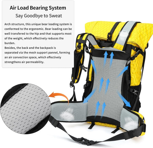 POWER KING 40L Expandable TO 50L Hiking Backpack,Upgraded X-PAC Scratch-proof Lightweight Large Rucksack for Mens Women, Outdoor Roll Top Camping Packsack, Fit for 15.6'' Laptop