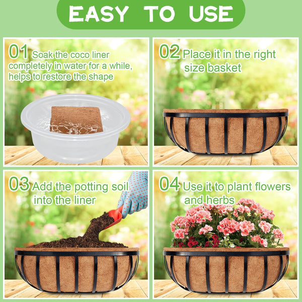 Riare 4Pcs Trough Coco Coir Liners 30Inch Coconut Coir Hanging Basket Liner for Planters Natural Coco Fiber Window Box Liners for Wall Planter, Window