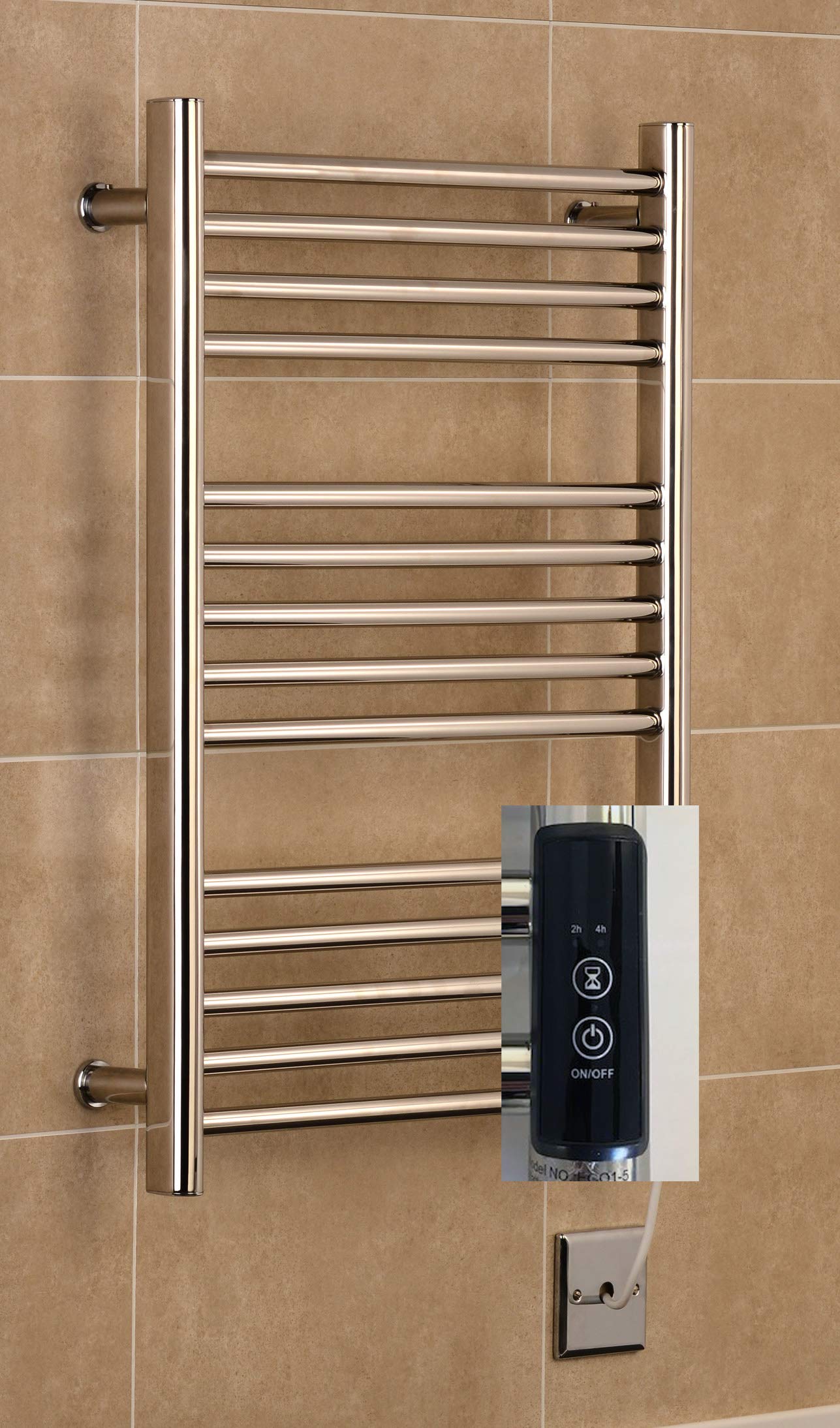 Manissa Siena Stainless Steel Electric Heated Towel Rail H720mm W600mm Mirror Polish Finish Towel Radiator