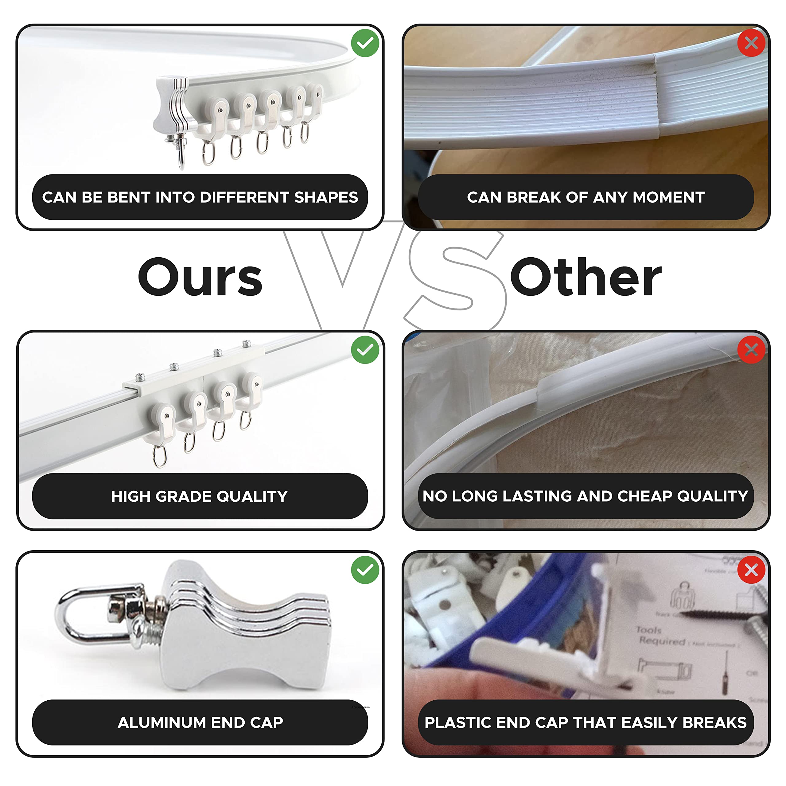 Aluminium Flexible Ceiling Curtain Track 3ft-9.8ft / 3m | Bendable Curtain Rail for Bay Windows & Shower | Heavy Duty Ceiling Mounted Track for