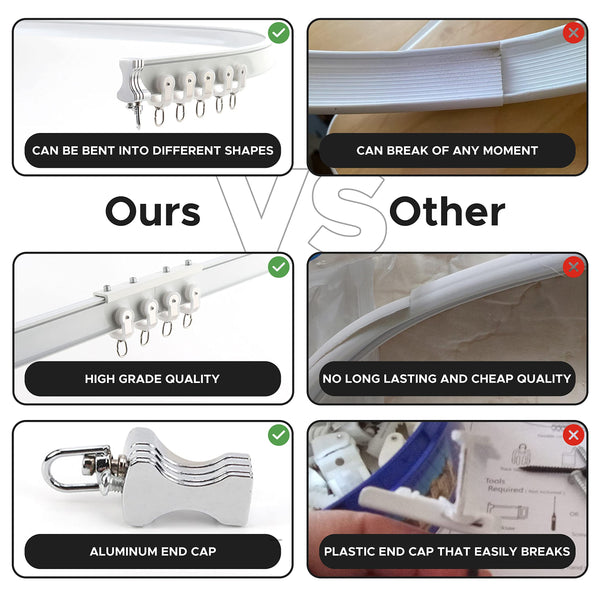 Aluminium Flexible Ceiling Curtain Track 3ft-9.8ft / 3m | Bendable Curtain Rail for Bay Windows & Shower | Heavy Duty Ceiling Mounted Track for