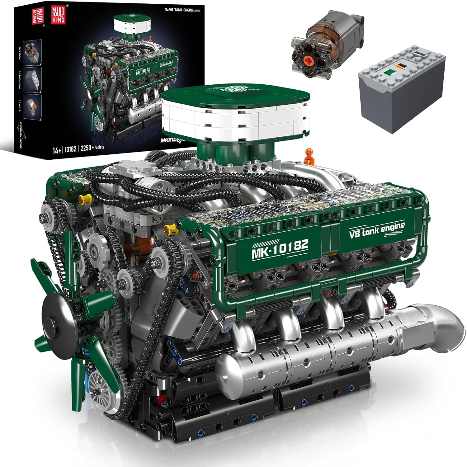 Mould King V8 Engine Building Blocks Set, 2250 PCS Combustion Engine Model Kit That Runs, Mini Engine for Adults with Battery, Engineering Construction STEM Toy for Boys Girls