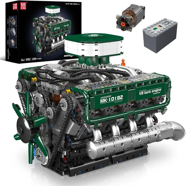 Mould King V8 Engine Building Blocks Set, 2250 PCS Combustion Engine Model Kit That Runs, Mini Engine for Adults with Battery, Engineering Construction STEM Toy for Boys Girls