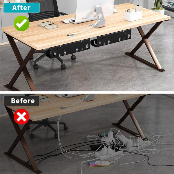 StowBin 2-Pack Under Desk Cable Management Tray, Cable Management Tray, Metal Mesh Cable Management Under Desk with Clamp Mount, Wire Management Tray, Black, Cord Organizer for Office/Home