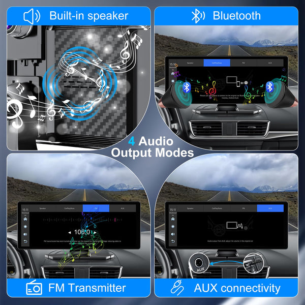 10.26" Wireless Car Stereo for Apple Carplay & Android Auto with 1080P Backup Camera, Touchscreen Car Play Screen with GPS Navigation & Voice Control, Mirror Link,Dual Bluetooth,FM Transmission,AUX