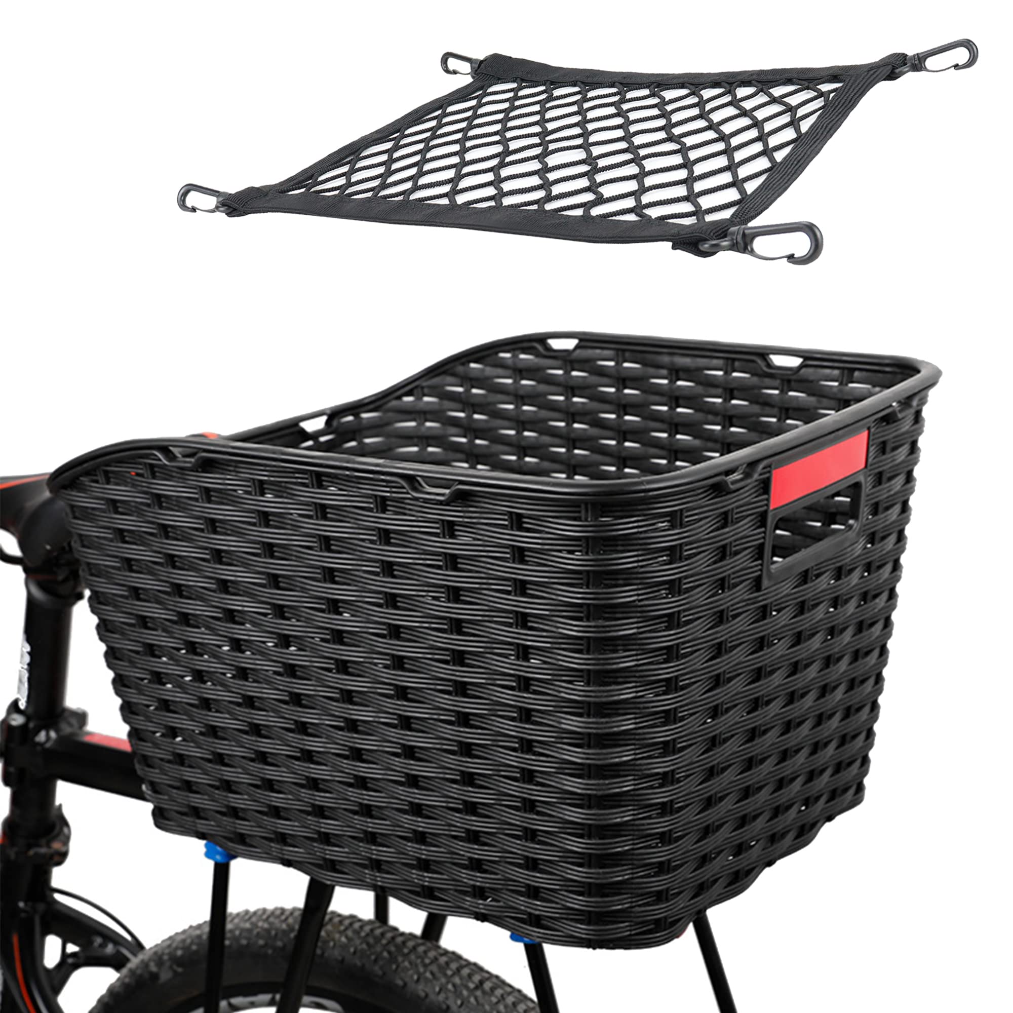 Unisex Rear Bicycle Basket 27L Weave Plastic Mesh Weatherproof Does Not Rust, Bicycle Basket Rear on Pannier Rack Including Mounting Material and