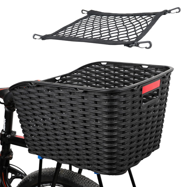 Unisex Rear Bicycle Basket 27L Weave Plastic Mesh Weatherproof Does Not Rust, Bicycle Basket Rear on Pannier Rack Including Mounting Material and