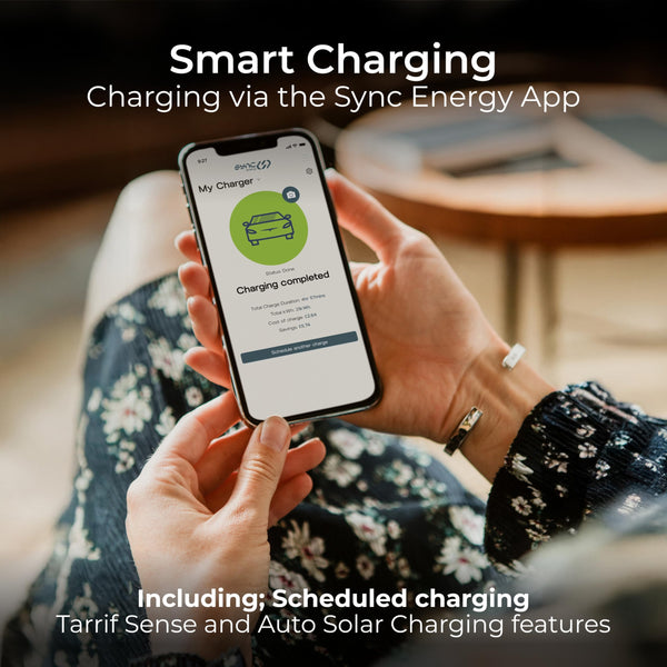 Masterplug Smart EV Home Wall Charger for Type 2 Electric and Plug-In Hybrid Vehicles, Tethered with 5m Cable, Mode 3, App Control, Solar Charging, Single Phase, Black, IP55, 7.4kW, 32A, EVCM3ST7B-MP