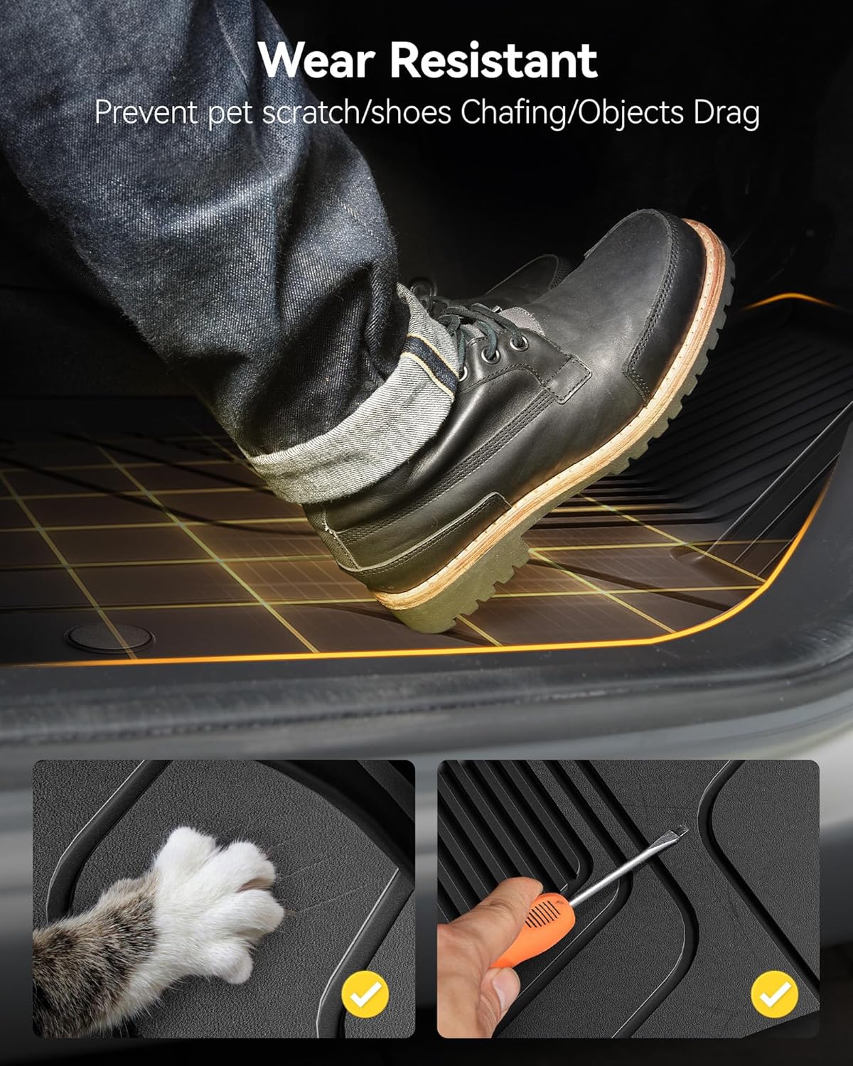3W Floor Mats & Boot Liner Fit for Tesla Model Y 2021-2024 2025, All Weather TPE Pet Friendly Floor Liner Boot Mats, Heavy Duty Waterproof Easy Clean Tesla Accessories (6 PCS Not for Model Y Juniper)
