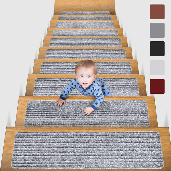 MBIGM 8" X 30" (15-Pack) Non-Slip Carpet Stair Treads Non-Skid Safety Rug Slip Resistant Indoor Runner for Kids Elders and Pets with Reusable