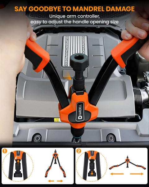 HARDELL Rivet Nut Tool, 14" Rivnut Tool with 100 Pcs Rivet Nuts and 7 Metric & Inch Mandrels M6 M8 M10, 1/4-20, 5/16-18, 3/8-16, 10-24 and Rugged Carrying Case