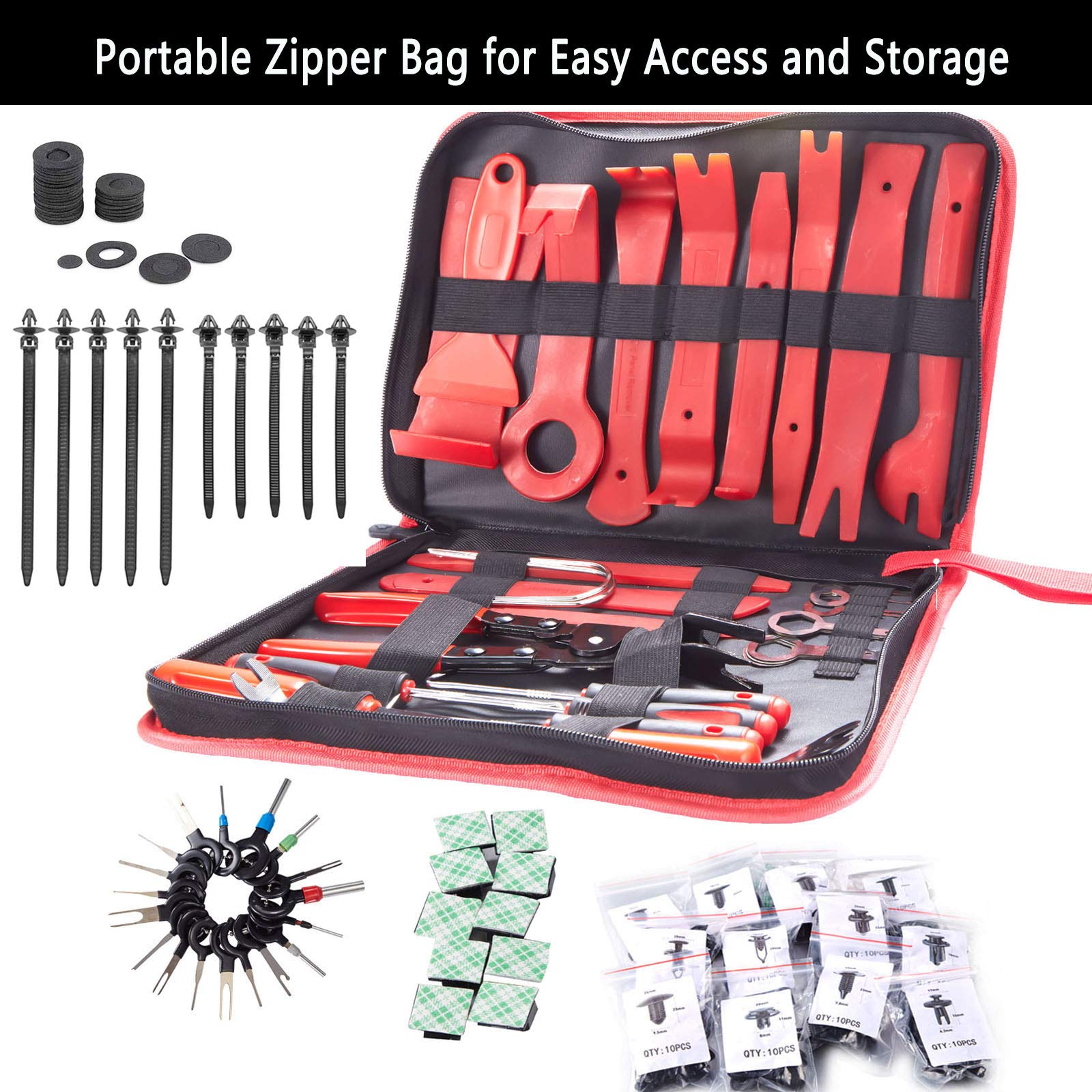 Uolor 268Pcs Trim Removal Tool Kit, Car Pry Tool Kit Door Panel/Radio/Stereo/Terminal Removal Tool Set, Auto Clip Pliers Fastener Remover Panel Removal Tool Kit, Pry Tool Set with Storage Bag