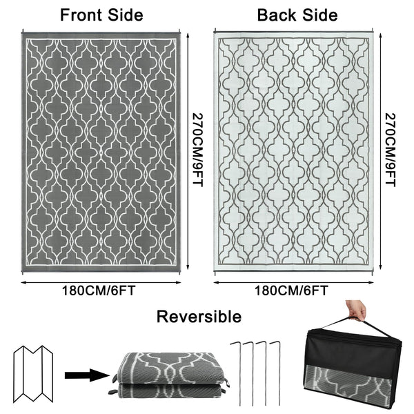 Cekene Large Outdoor Rug Waterproof Black 245x305cm Patio Rugs Reversible RV Camping Mat Lightweight Plastic Portable Outdoor Carpet for Picnic Porch Deck Backyard BBQ Beach