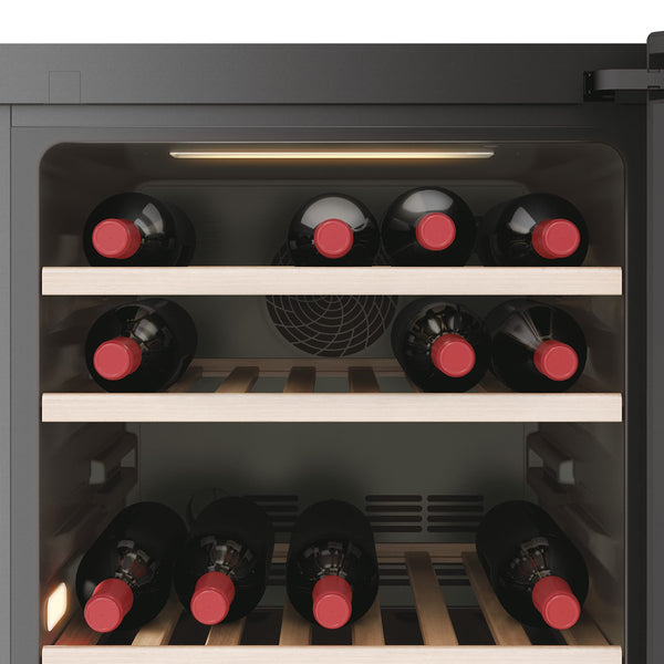 Haier Wine Bank 50 Series 5 Freestanding Wine Cooler, 49 Bottles, Single Zone Temperature, Anti-UV Glass Door, Low Vibration Design, LED Light, hOn App, F Class, Black, 49.7x58.5x82 cm - HWS49GA