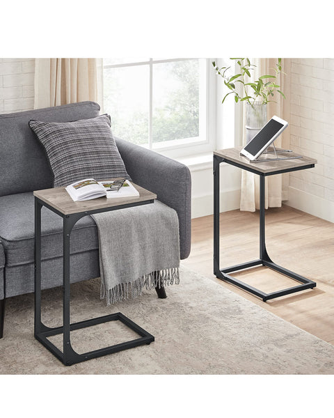 VASAGLE C-Shaped Side Table, Bedside Table, Sofa Side Table, Coffee Table, with Metal Frame, Industrial, for Living Room, Bedroom, Rustic Brown and Black LET350B01