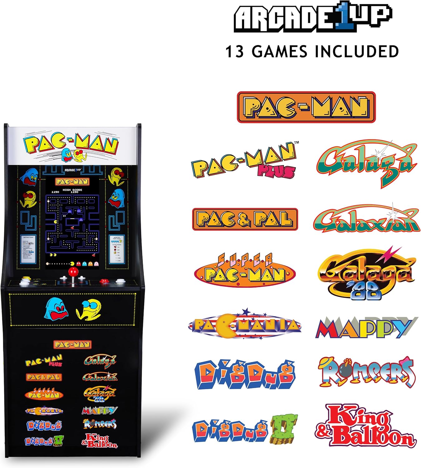 Arcade1Up PAC-MAN Classic SE Arcade Game Machine – 1.22 Meter Cabinet, 13 Classic Video Games, 39.62 cm IPS Display, Easy Assembly, Perfect for At-Home Gaming