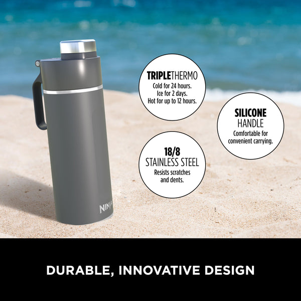 Ninja Thirsti Water Bottle and Flask 709 ML With Leak-Proof Lid, Designed For Carbonated, Hot & Cold Drinks, Ideal For Travel & Sports, Triple Insulated, Stainless Steel Bottle, Black, DW2401EUUKBK