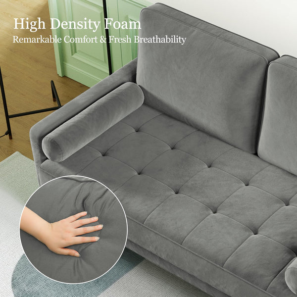 Vesgantti Small 2 Seater Sofa Blue, Comfy Sofa Couch with Spring Cushion, Velvet Sofa with Wood Legs, Modern Love Seat Sofa, Sofa 2 Seater for Living Room, Small Sofa for Bedroom, Blue Office Sofa