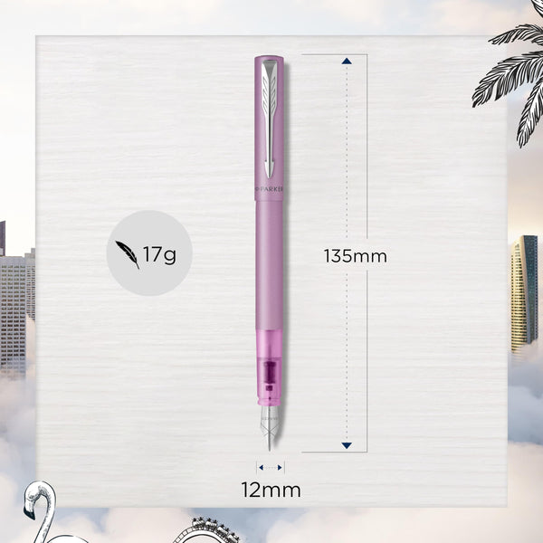 Parker Vector Fountain Pen | Black with Chrome Trim | Medium Nib | Blue Ink | Hangtab