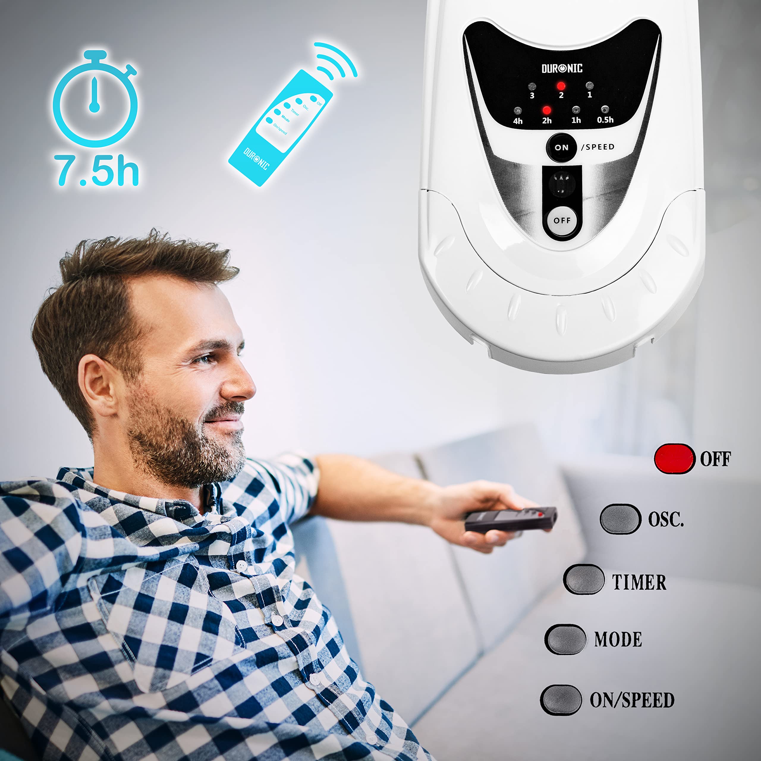 Duronic FN55 WE Wall Fan 60W 5 Blades, 40 cm Oscillating Head with Timer 3 Speeds Remote Control Powerful and Silent Motor Sliding Wall Bracket