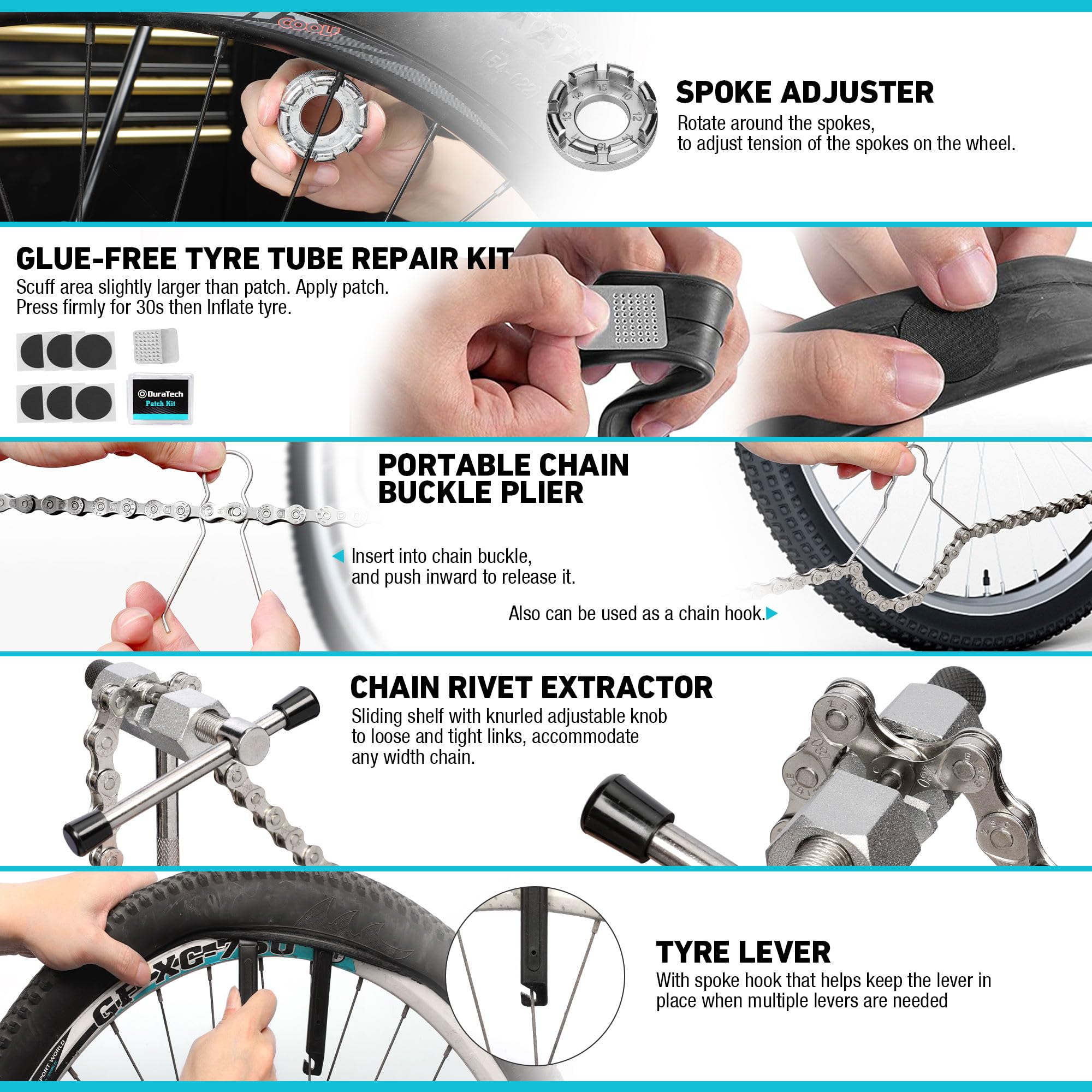 DURATECH 31-Piece Bicycle Repair Set, Bicycle Repair kit with Tool Box, Bike Tool Kit, Home Multi-Purpose Repair Kit, Suitable for Bike Tire Chain