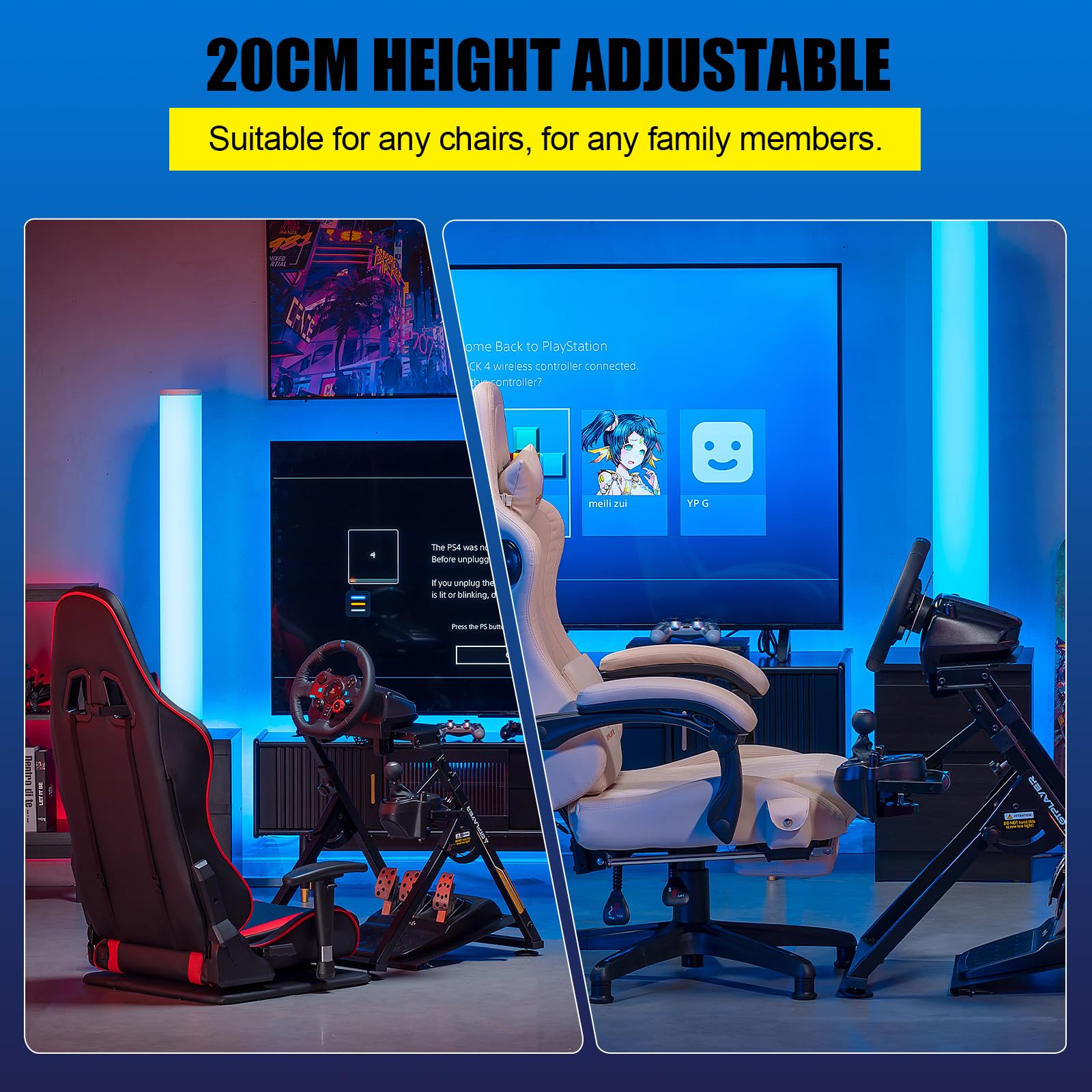 GTPLAYER Steering Wheel Stand for G25 G27 G29 G920 Foldable Racing Wheel Stand with Cup Holder Adjustable Height/Angle, Driving Simulator Gaming Wheel Stand