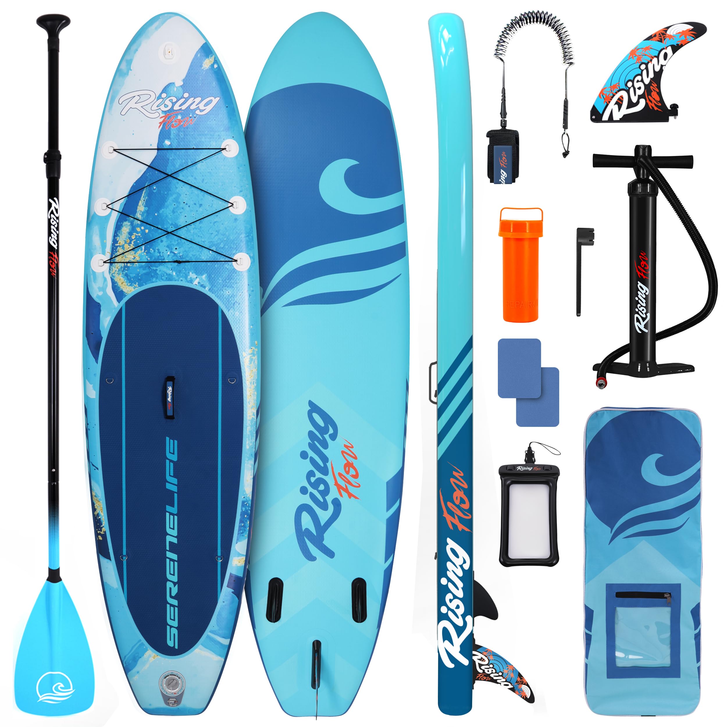SereneLife Inflatable Stand Up Paddle Board, SUP Board- Paddleboards for Adults & Youth, Surfing Board Kit, 0.63cm Thick Standup Paddleboarding, Non-Slip Deck, Wide Stance, Surf Control w/Backpack