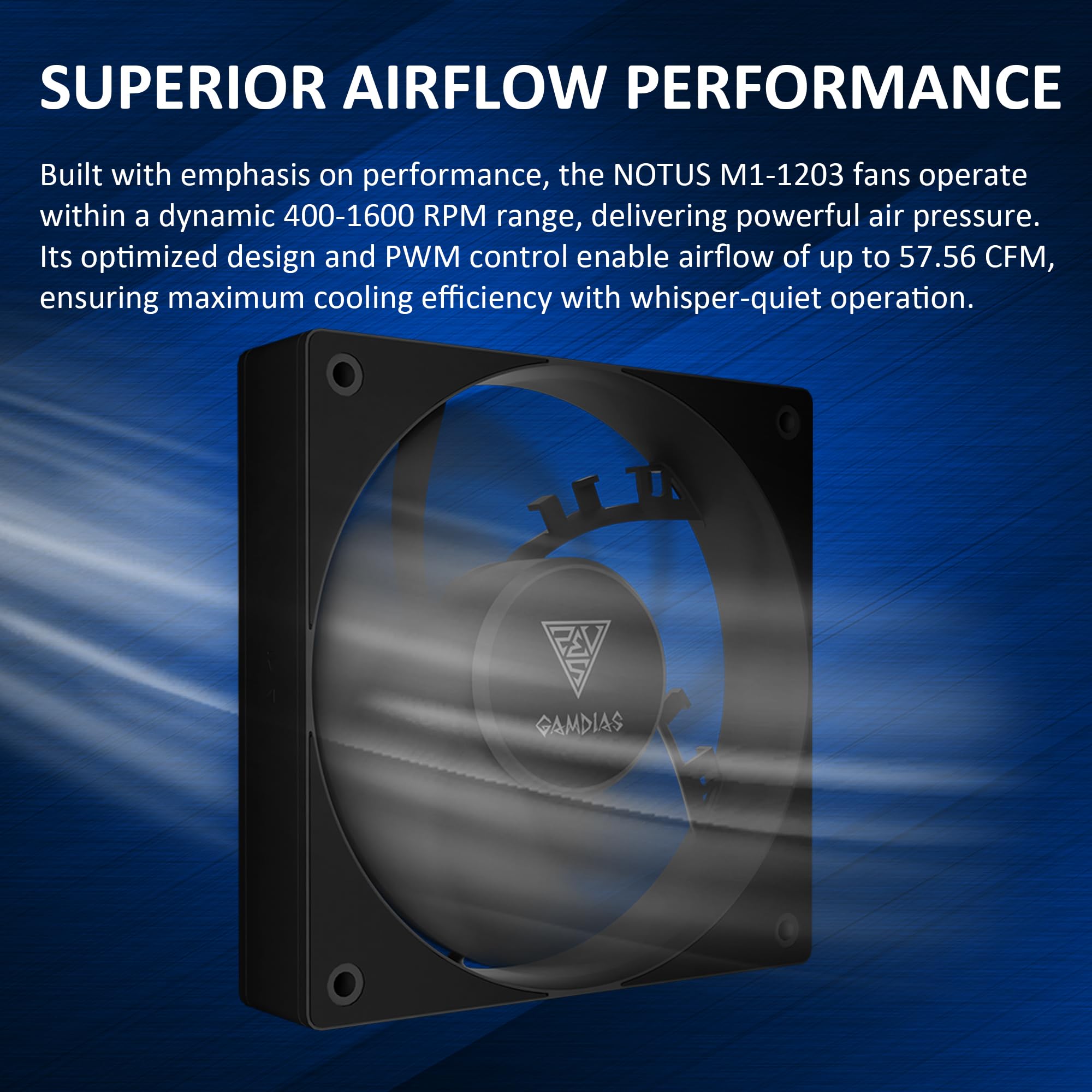 GAMDIAS NOTUS M1-1203 120mm ARGB PWM Fan (3 Pack), Include Reverse Blade x3, Daisy-Chain Connection, Closed-Loop Technology for Steady RPM on Cooler, Low-Noise Operation (Max. 1600RPM @25dBA), Black