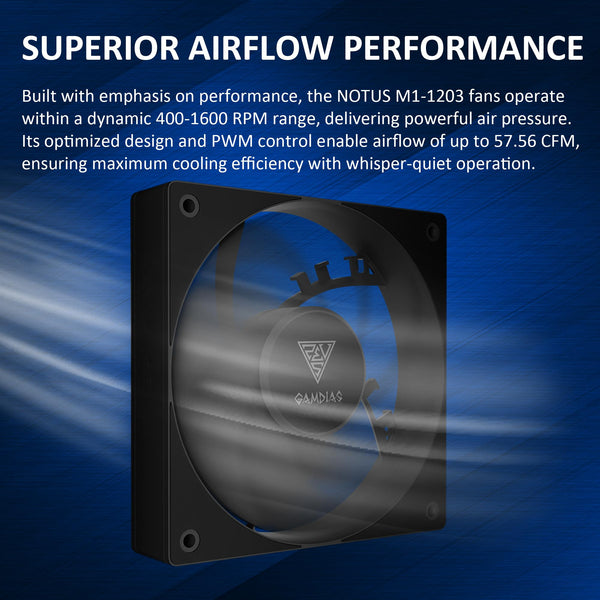 GAMDIAS NOTUS M1-1203 120mm ARGB PWM Fan (3 Pack), Include Reverse Blade x3, Daisy-Chain Connection, Closed-Loop Technology for Steady RPM on Cooler, Low-Noise Operation (Max. 1600RPM @25dBA), Black