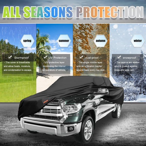 X AUTOHAUX All-Weather Pickup Truck Cover for Toyota Tacoma Crew Cab Pickup 4 Door 6.1 Feet Bed (2005-2021) - Waterproof, UV-Resistant, and Windproof with Left Door Zipper, 190T PU Material