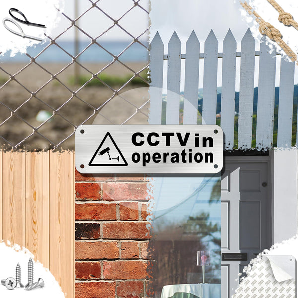 TAKULA Pre-drilled CCTV Sign - 15 * 15cm Aluminium Brushed Metal Sign - 24 HR Outdoor Waterproof, UV Resistant, Durable | Pack of 1