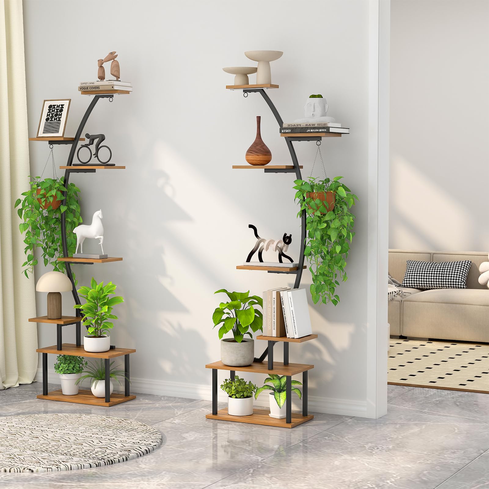 Zekoled 9-Tier Plant Stand with Grow Lights & Auto Timer, 167cm Tall S-Shaped Indoor/Outdoor Plant Shelf, Metal Plant Flower Holder, StandSpace-Saving Corner Shelf for Home, Balcony, Patio