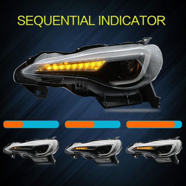 VLAND LED Tail Lights Compatible with Toyota 86 GT86 2012-2020/Subaru BRZ 2013-2020/Scion FR-S 2013-2020, Full LED Rear Light with Sequential Indicator, Red White Lens