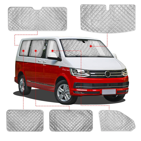 MaxAwe 8Pcs Internal Thermal Blind Set Fits for VW T5/T6 LWB, Luxury Sunshade Wrap Cover Kit, Window Front Screen Cover, Summer Uv Sun Blind & Winter Insulation Cover for VW Campervans & Motorhome