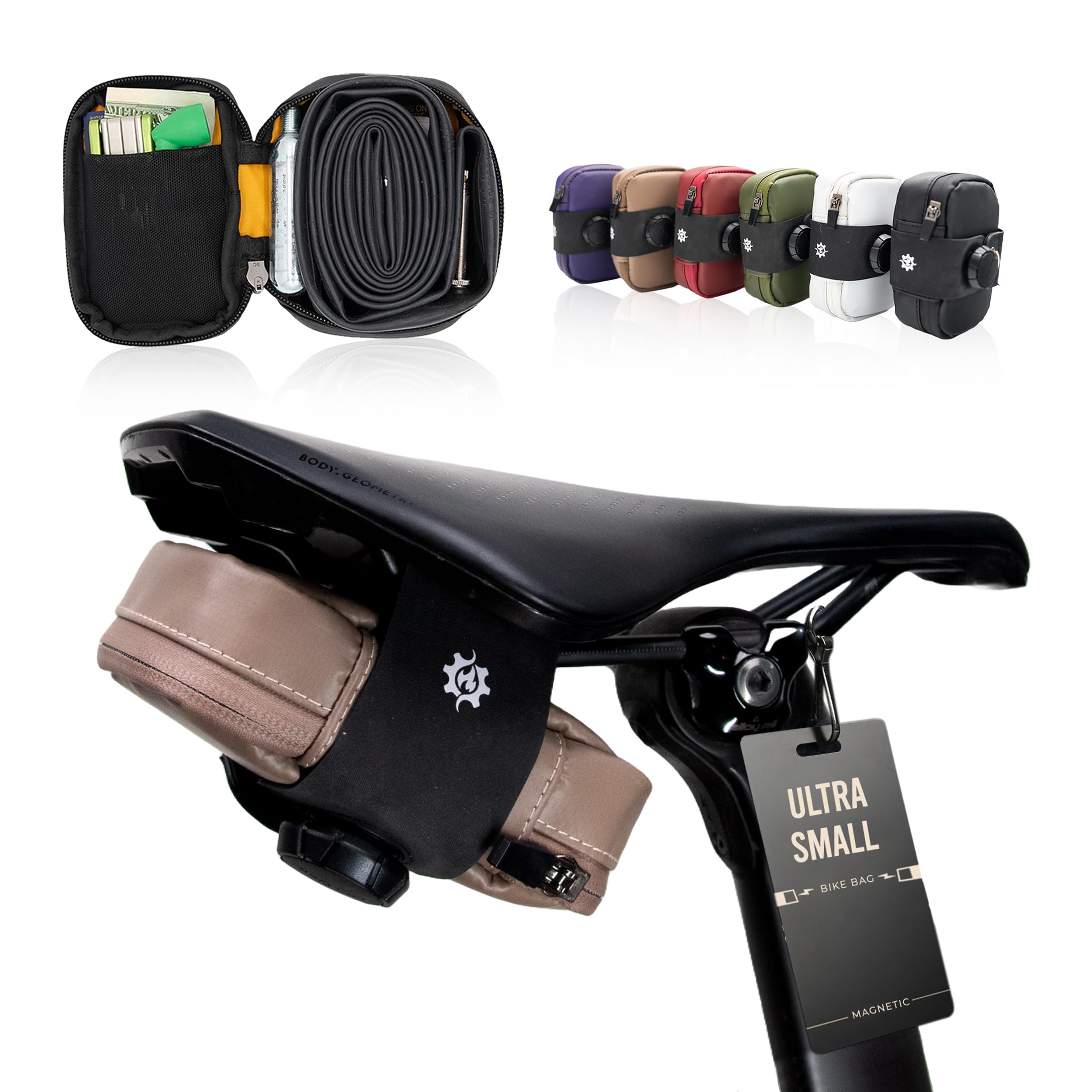 Lumiere & Co. Falcon Magnetic Bike Saddle Bag – 0.69L | 6" x 3.5" x 2" | Sleek Minimalist Brick Design, Fast Magnetic Buckle Attachment | Road Cycling–Specific Bike Seat Bag (Black, Large)