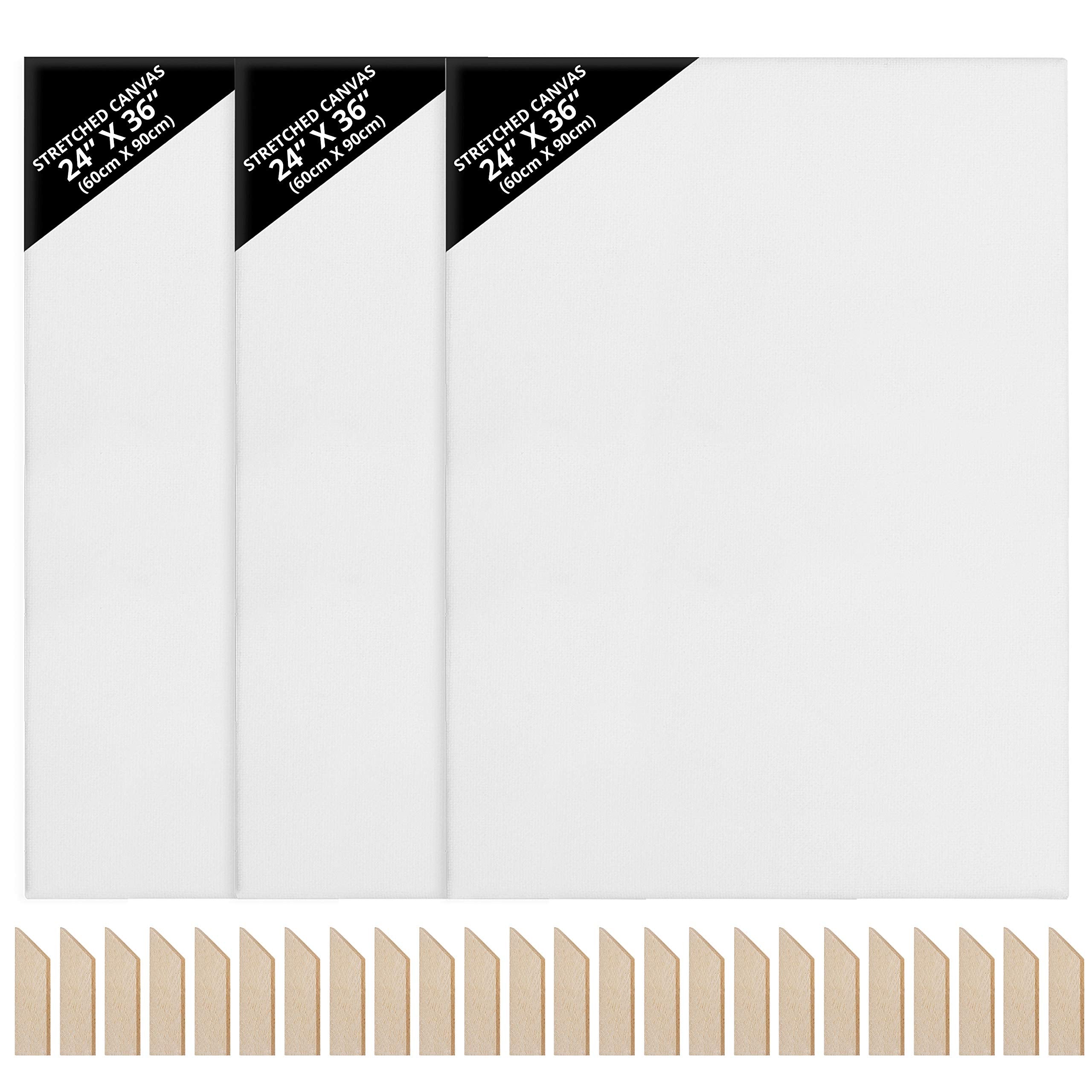 Kurtzy 3 Pack Blank Canvas - 60 x 90cm (24 x 36 inches) - Large Pre Stretched Canvas Panels with Wooden Wedges - Suitable for Acrylic and Oil Painting