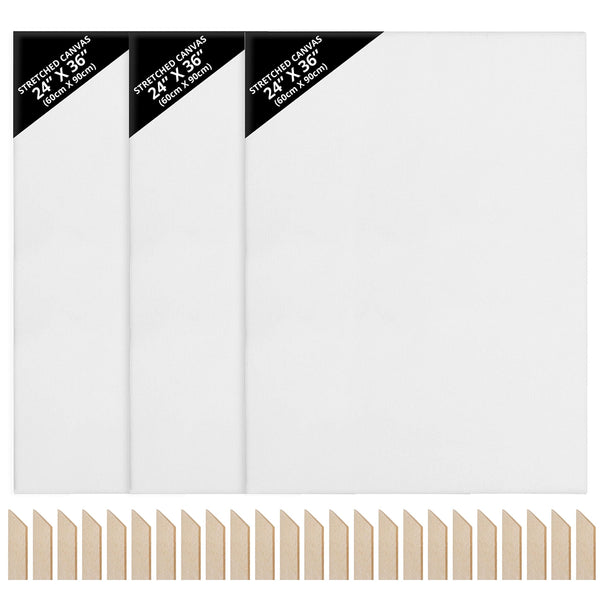 Kurtzy 3 Pack Blank Canvas - 60 x 90cm (24 x 36 inches) - Large Pre Stretched Canvas Panels with Wooden Wedges - Suitable for Acrylic and Oil Painting